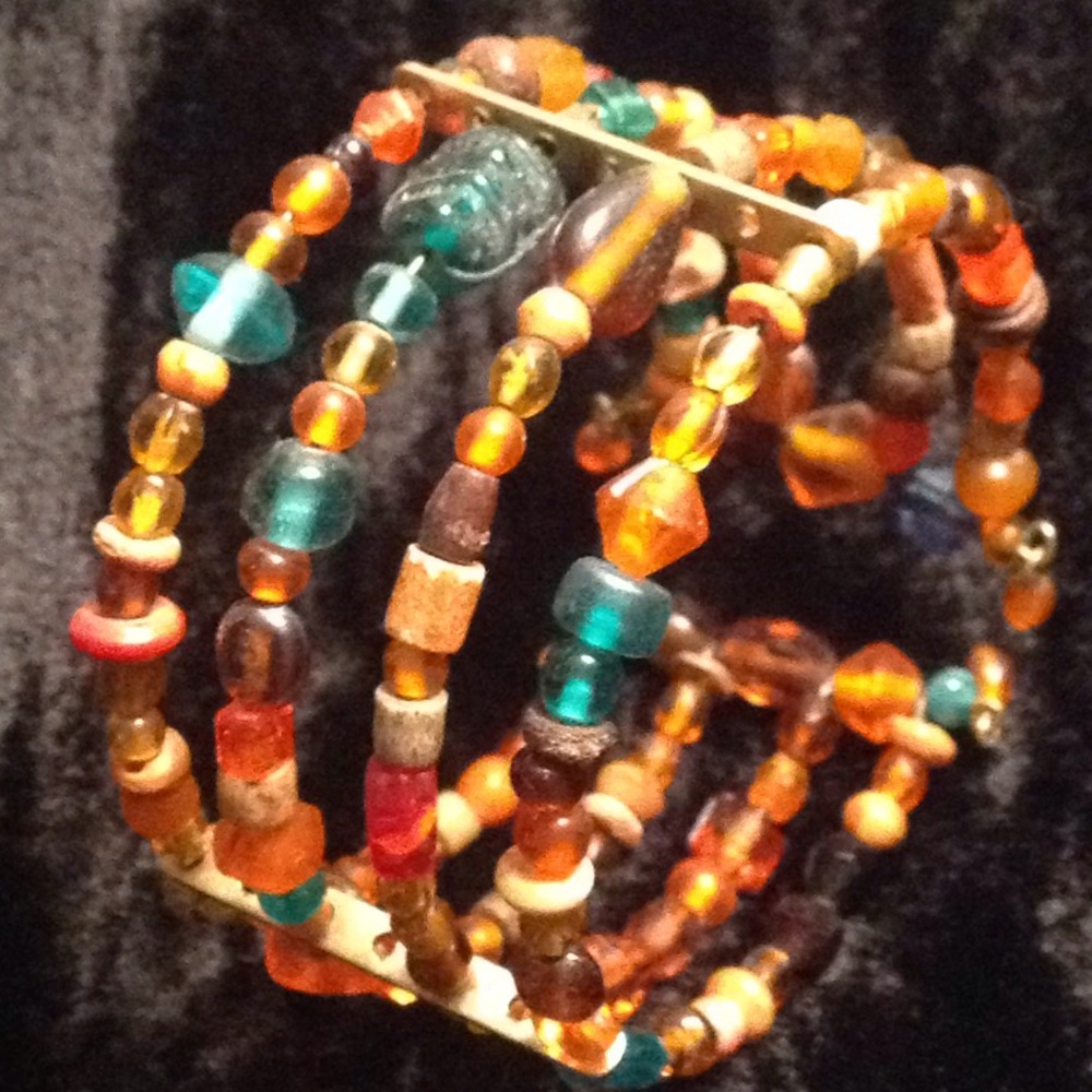 Orange beaded cuff bracelet